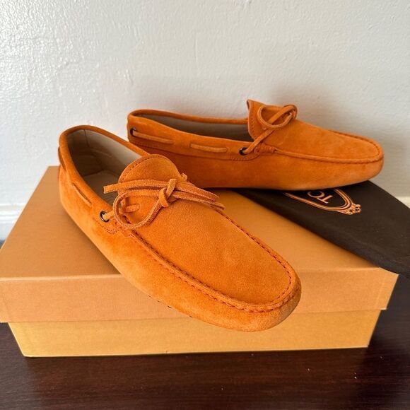 Tod's Men's Orange Suede slip-on Loafers size EU 38- US 5,5 new in box - Picture 3 of 14